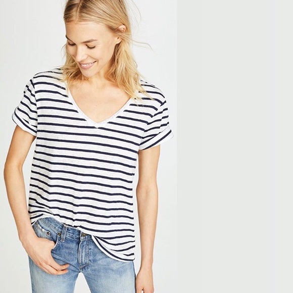 Zara Tops - ZARA Black & White Striped V Neck Short Sleeve Tee